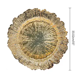 13-inch Gold Plate Set - 6/12/18/24/48 Packs, Vintage Coral Reef Design, Reusable for Weddings & Events​