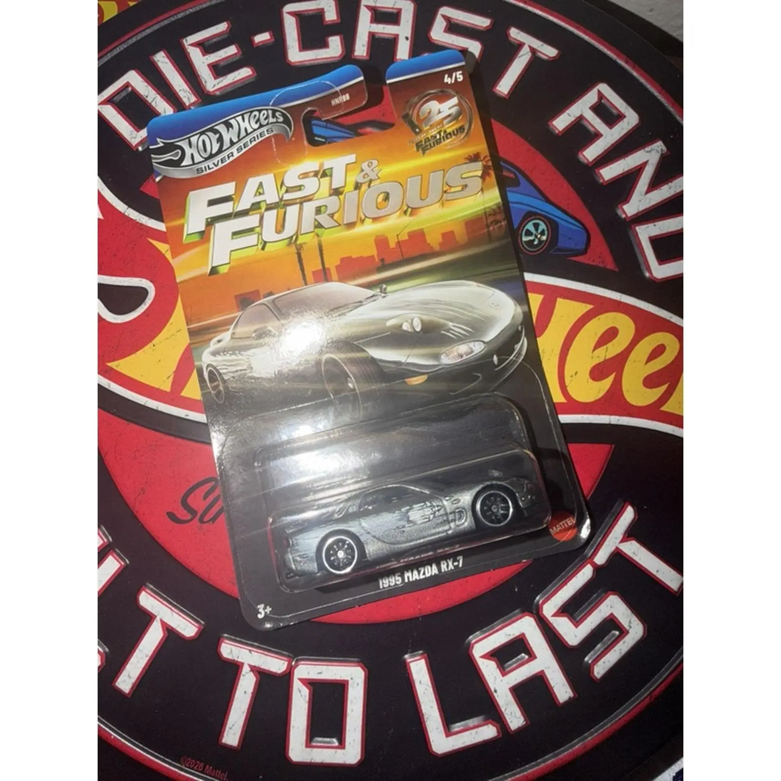 Hot Wheels Fast & Furious 1995 Mazda RX-7 Die-Cast Car Model 4/5 Series Silver Edition Collectible Toy