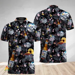 Black Palm Floral Busch Light Polo Shirt HU