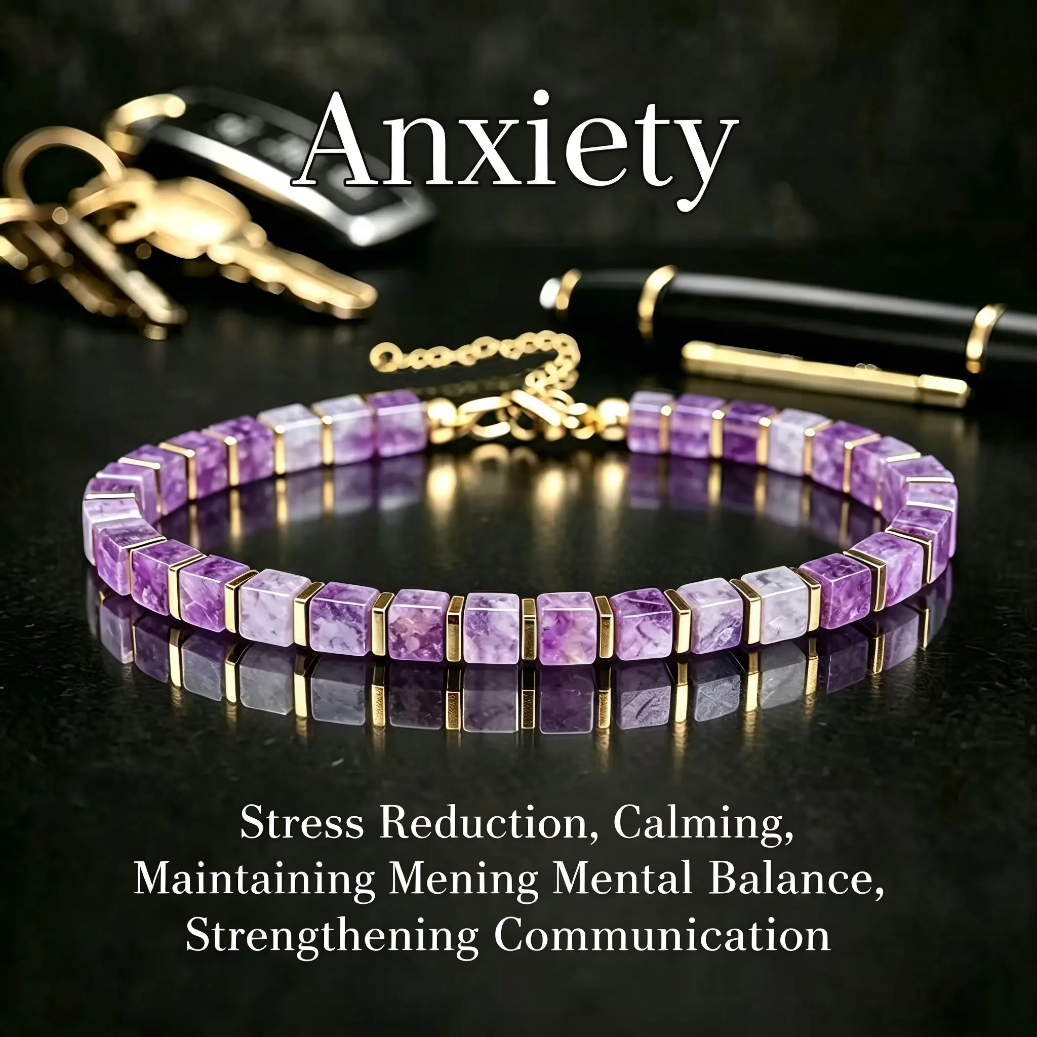 Boho Style Wealth-Attracting Bracelet with Square Amethyst Beads, Handmade Natural Gemstone Skin-Friendly Jewelry, Adjustable to Fit Different Wrist Sizes, Perfect Mother's Day Gift