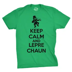Keep Calm and Leprechaun T Shirt Funny Saint Patricks Day Novelty Irish Tee Mens Funny T Shirts Cool Vintage Fashion T-Shirt Gift Classic Menswear Saint Patrick's Day Apparel for Men Novelty Tees for Guys Green