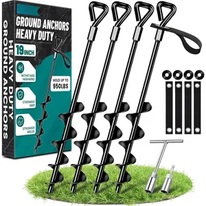 19-Inch Ground Anchors Heavy Duty, Trampoline Stakes Anchors Screw-in for High Wind, Earth Anchor with  Straps for Swing Sets, Trampolines, Mobile , Sheds, Carports(4x19in)