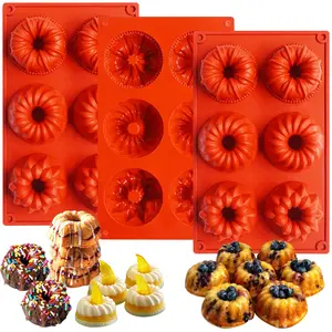 3Pcs Mini Bundt Cake Pan Silicone Molds, 6-Cavity Fluted Tube Cake Pans, Non-stick Mini Baking Molds for Cupcake, Cornbread, Brownie, Donuts, Jello
