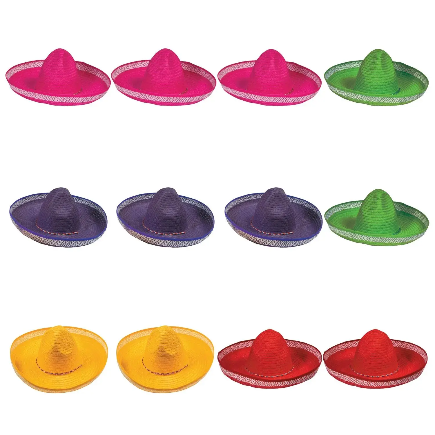 23" Adults Solid Color Straw Sombreros with Chin Cord - 12 Pc.