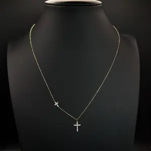 Double Cross Diamond Necklace – 14K Yellow Gold (0.25 CTW Natural Diamonds)