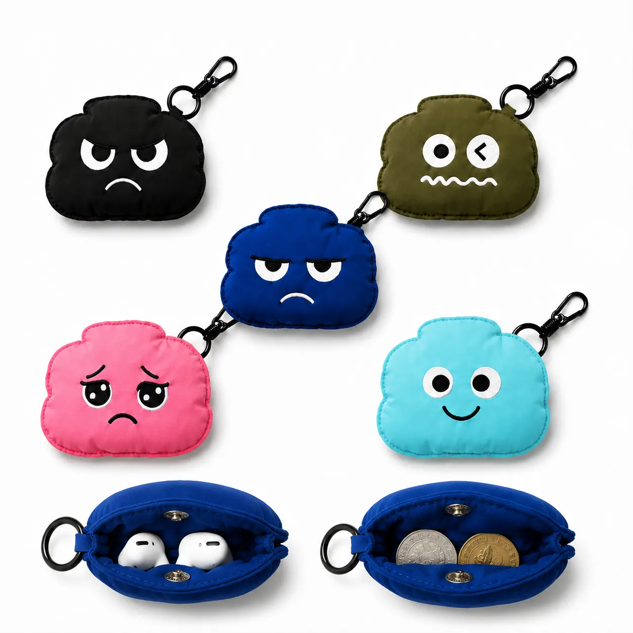 Cloud Shape Cute Coin Purse Keychain Accessories, Mini Snap-Button Home Organizer Pouch for Earbuds, Coins, Keys, Portable Clip-On Everyday Storage Bag for Backpack, Purse