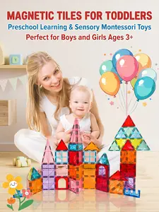 60PCS STEM Magnetic Tiles Educational Toys for Preschoolers, Creative 3D Magnetic Building Blocks for Fine Motor Skills Development, Open-Ended Play Construction Set with Wheels Base, Montessori Learning Toys for Kids