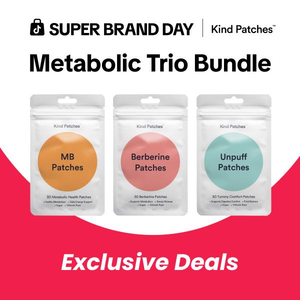 Kind Patches Metabolic Trio Bundle, MB Patches + Berberine Patches + Unpuff Patches, Metabolic Support, Clean Energy, Balanced Gut, Digestive Health, Natural Ingredients, 3 Months Supply