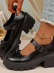 Purrr Cat Mary Jane Shoes Women Spring Fall New Style Classy Elegant Stylish Height Increasing Single Shoe Chunky Heel Thick Sole Small Leather Shoes