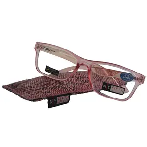 Sophie (Blue Light Glasses) (Blue Blocker) Reduce Eyestrain, A/R Anti Glare. +1.25..+3.00 Square (Transparent Pink) NY Fifth Avenue. Crystal Clear Eyeglasses