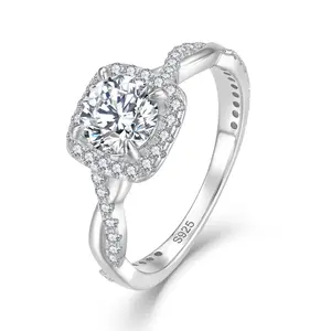 YEELERY 0.8CT (6mm) Cushion Moissanite Ring, 925 Sterling Silver with 50pcs 1.1mm Moissanite Accents, Engagement/Anniversary/Birthday/Christmas/New Year Gift for Women