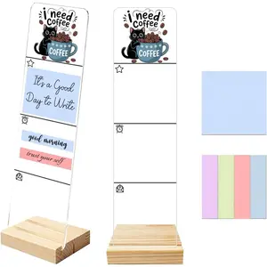 Sticky Notes Monitor Memo Board Acrylic Holder with Removable Wooden Base, I Need Coffee Logo Desk Set with 200 Sheets Two Sizes Sticky Notes, Office Desk Accessories Organizer : Office Products