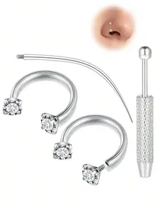 1pc Y2K Style 16G Horseshoe Septum Clicker, Septum Pierced Ring, With Piercing Tool, Hypoallergenic 316L Surgical Steel Embedded With Cubic Zirconia, Externally Threaded Design Suitable For Nose, Cartilage And More, Nose Ring Jewelry, Unisex Gift