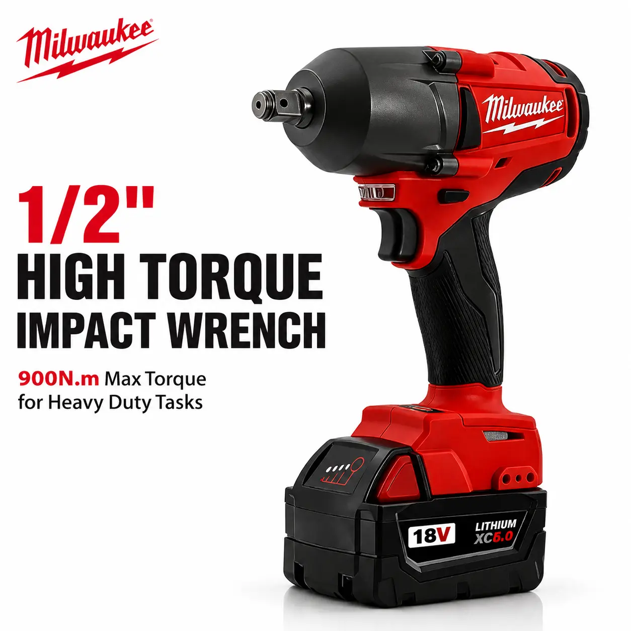 Milwaukee Cordless Impact Wrench Tool 900N.m Max Torque 0-2800RPM 0-3200IPM Brushless Motor For Garage Workshop Auto Body Repair Scaffolding Assembly And Farm Equipment Disassembly Work With Complete Accessories