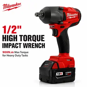 Milwaukee Cordless Impact Wrench Tool 900N.m Max Torque 0-2800RPM 0-3200IPM Brushless Motor For Garage Workshop Auto Body Repair Scaffolding Assembly And Farm Equipment Disassembly Work With Complete Accessories