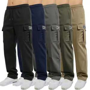 Clean Gent 5-Pack Men’s Cargo Pants, Casual Pants with Multiple Pockets, Loose Straight-Leg Long Pants for Everyday Wear in All Seasons, Versatile Solid Color Minimalist Design