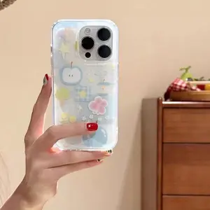 Crystal Light Ind Blue Apple Core Illustration Protective Phone Case with Chain, Fits iPhone 11 12 13 14 15 16 17 Pro Max