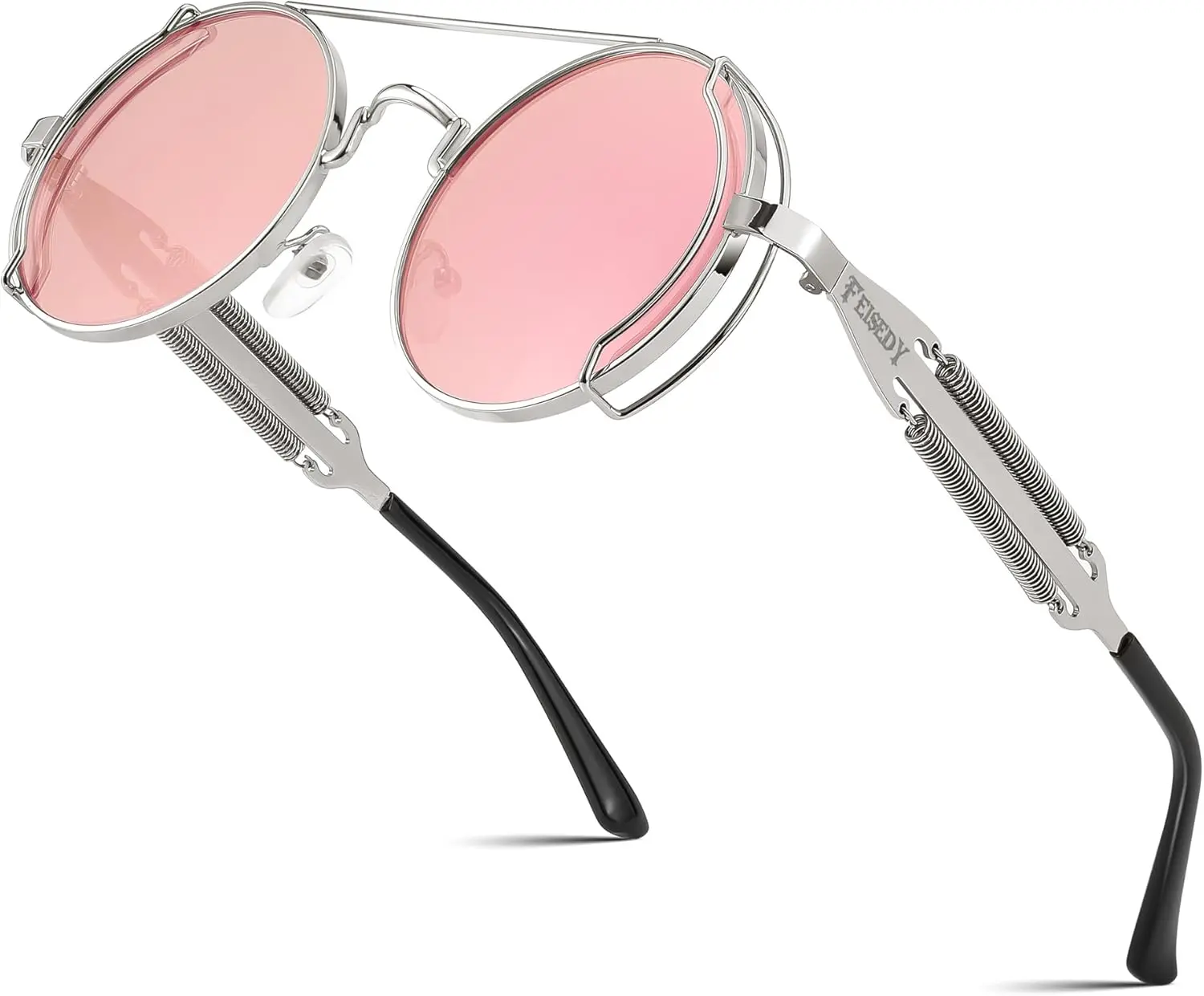 FEISEDY Aviator Sunglasses for Men Women, Retro Steampunk Gothic Round Metal Frame Hippie Glasses B2351