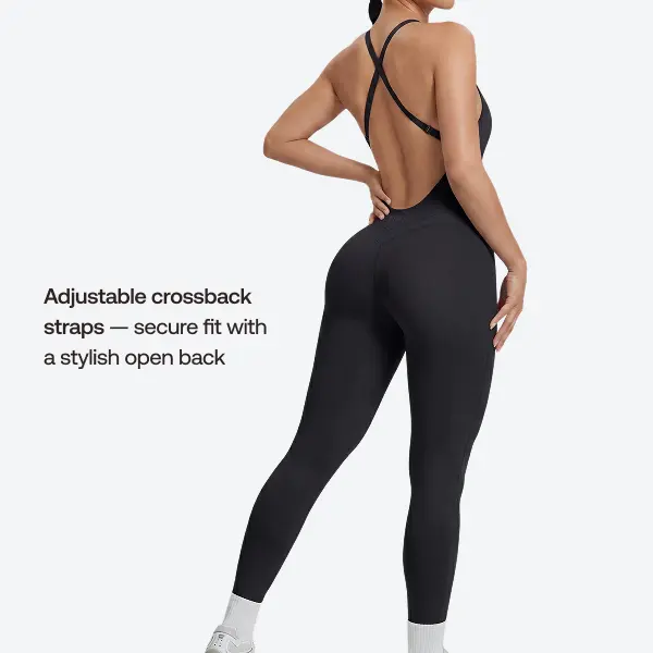 BetterMe Black Form-Fitting Crossback Built-In Bra Sweat-Wicking Bodysuit for Women, Workout Apparel, Fitness Sport Outfits, Workout Jumpsuit, Workout Gym Clothing, Activewear Fitness, Athletic Training Apparel