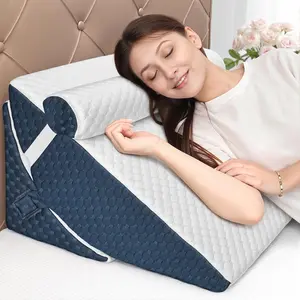 Bed Wedge Pillow for Sleeping, 3PCS Wedge Pillow Set for After Surgery, 7 &12 inch Pillow Wedges for Acid Reflux Relief, Back Pain Relief, Sleep Apnea, Sitting Up, Headboard (Blue/White)