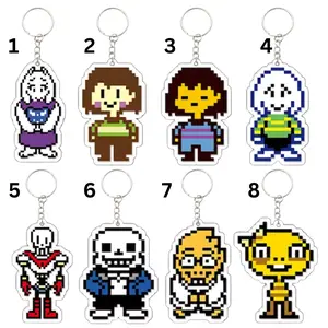 Undertale Pixel Acrylic Keychain Set, Sans Papyrus Frisk Toriel Chara Keyring, Retro RPG Game Bag Charm, Cute 8 Bit Anime Pendant Gift for Gamers