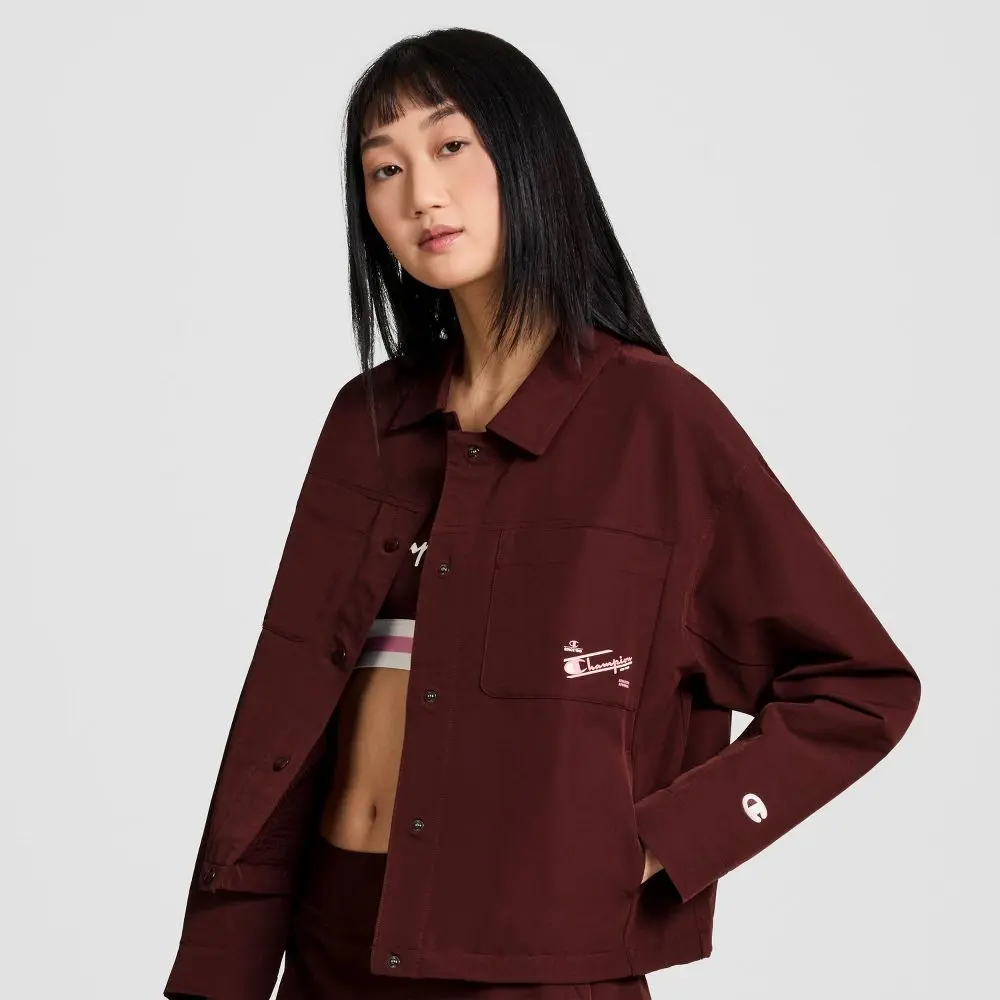 Champion Women's Plus Size Match Coaches Cropped Snap-Front Top - Maroon