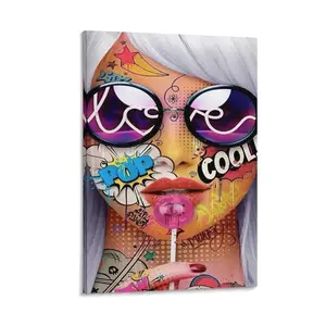 Trendy Girl with Glasses Wall Art - Frameless Poster for Living Room, Bedroom, Dorm, Or Office Decor Canvas Poster Bedroom Decor Sports Landscape Office Room Decor Gift Ornaments Artistic Decoration Print Photo