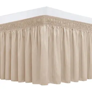 Wrap Around Bed Skirts with Belts for Queen Beds 15 Inch Drop, Sand Elastic Dust Ruffles Wrinkle & Fade Resistant Luxurious Machine Washable