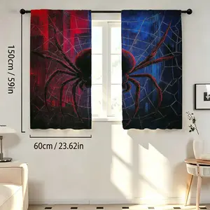 2pcs Spider Theme Curtains, Blue Colors, Spider Web Print, Insulated Light Blocking, Soft, Bedroom Living Room Decor