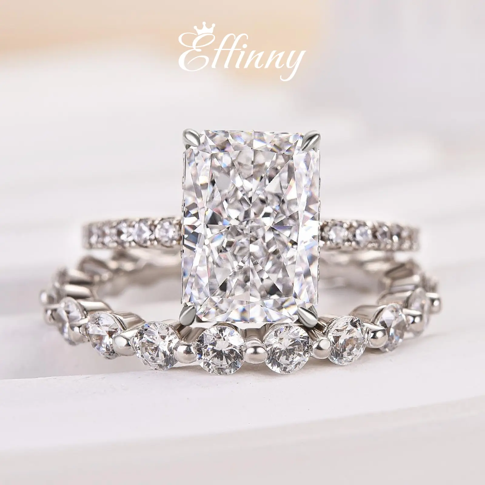 Effinny 3.5ct Radiant Cut Wedding Ring Set, 925 Sterling Silver Promise Ring, 5A Cubic Zirconia Bridal Ring Outdoorfun