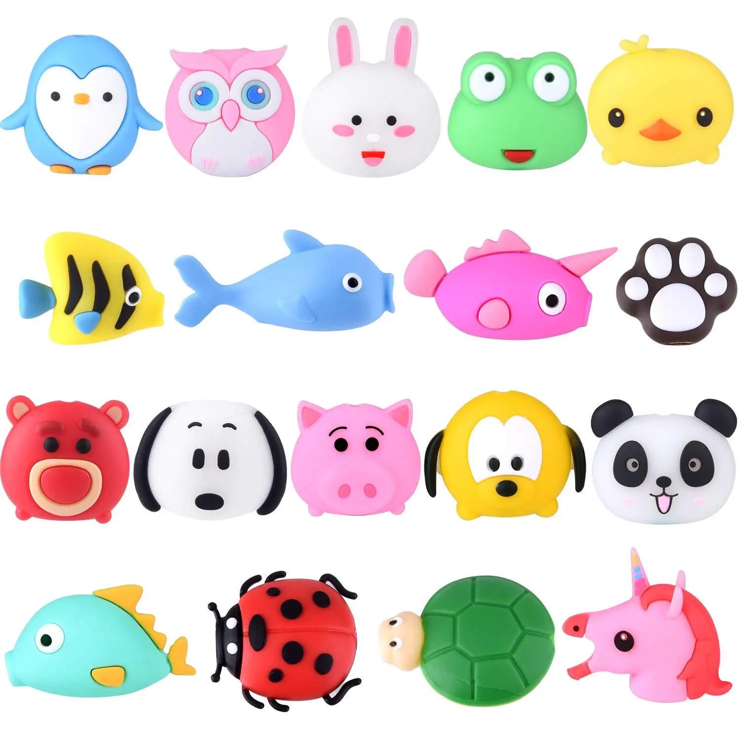 F-CPC07 18 Pcs Lightning Cable Protectors for iPhone/iPad, Cute Fish Unicorn Animal Charging Cable Savers, USB Charger Accessory, Mobile