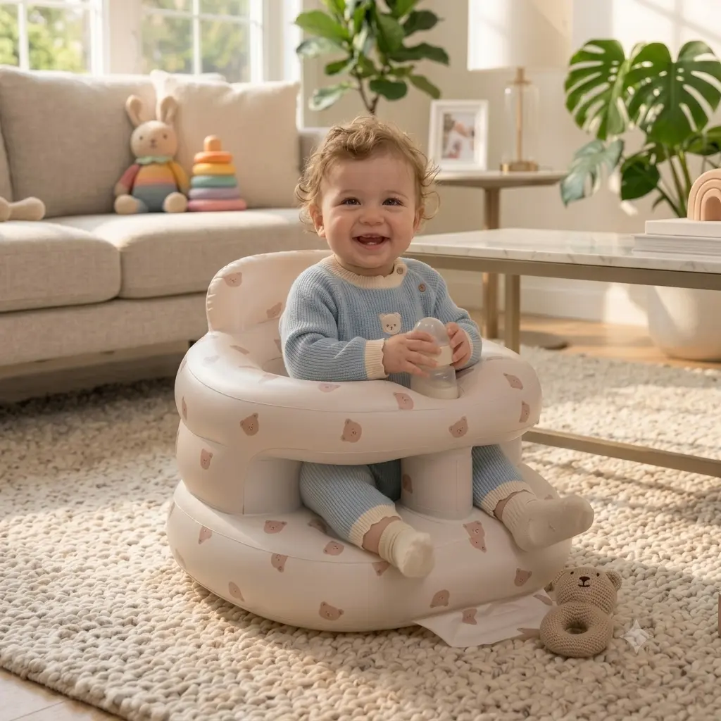 Hands-Free Inflatable Baby Seat! Ergonomic Infant Floor Chair for Learning to Sit | Portable Travel & Home Use