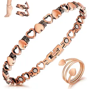 Copper Anklet for Women Magnetic Ankle & Lymphatic Drainage Ring with 3500 Gauss Magnets 100% Solid Pure Copper Jewelry Gift with Adjustment Tool(Heart Degisn)