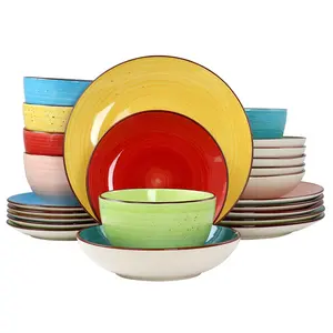 Elama Sebastian 24-Piece Double Bowl StonewareDinnerware Set