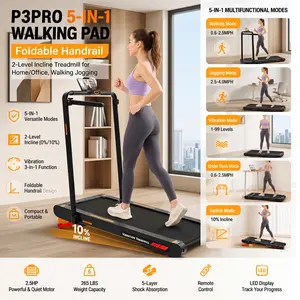 P3PRO 5-in-1 Walking Pad with Foldable Handrail, 2-Level Incline Treadmill for Home & Office, Walking Jogging Vibration All-in-One Under Desk Treadmill, Space-Saving & Portable Fitness Gear