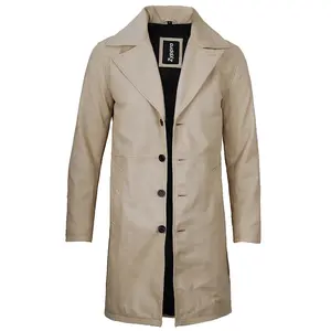 Men's Real Leather Beige Car Coat – Sleek, Comfortable & Classic Outerwear