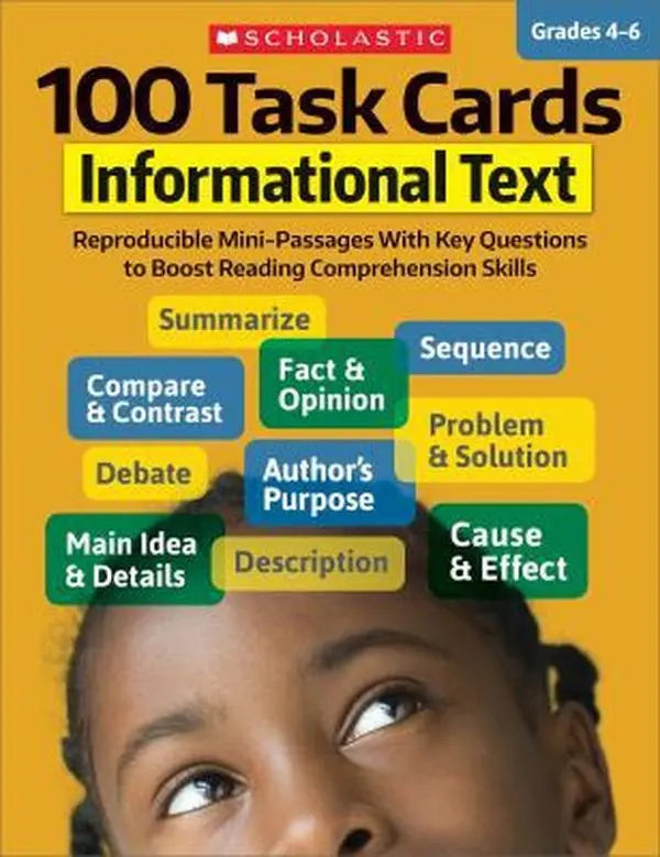 USED Book - 100 Task Cards: Informational Text: Reproducible Mini-Passages with Key Questions to Boost Reading Comprehension Skills by Scholastic Teaching Resources (Paperback) - english
