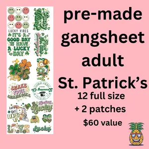 Adult St Patrick's Day Direct to film Gang Sheet 22x60" - 14 designs, 5 feet of film - Ready to press
