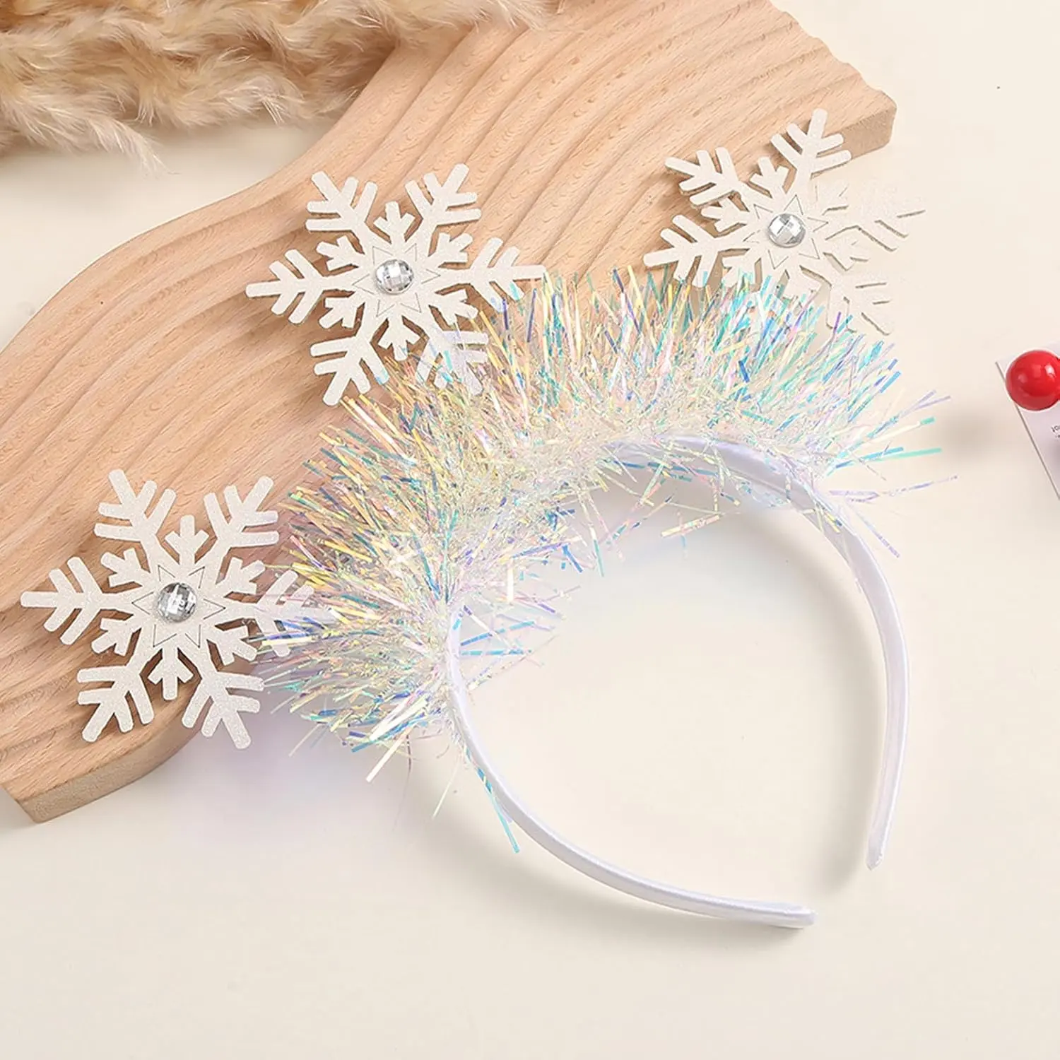 P-HDW01 Glitter Snowflake Rhinestone Christmas Headband - White, Glamorous, 1-Size Kids' Women's Hair Accessory for Everyday, Casual Winter Party Supplies, One Size, Best Present For Daughters