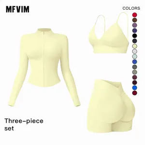 MFVIM Women's Sports Three-Piece Set Impact Compression High Waist Butt Lifting Yoga Pants for Running Yoga Everyday Workouts