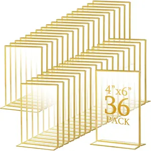 36 Pack   Sign Holders,  Picture Frames Clear Wedding Table Numbers Double Sided  Holders for Wedding Restaurant Table Number Photos Menu Cards Art (4 x 6 Inch)