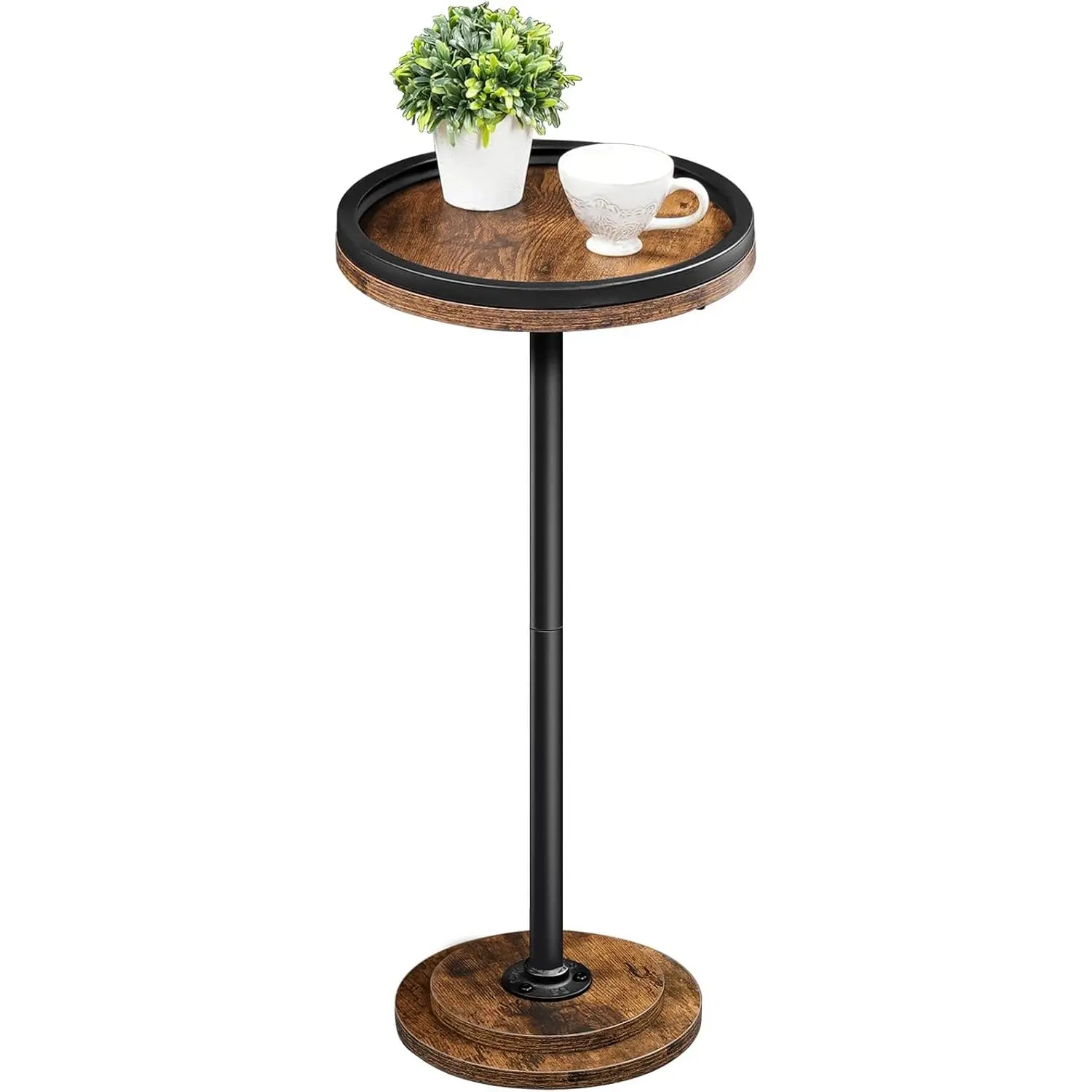 Small Round Side Table, Drink Table, Coffee Martini Table with Pedestal Accent for Small Spaces in Living Room, Bedroom, Sofa Couch, Rustic Brown BF168BZ01
