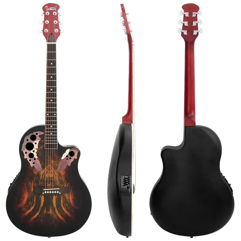 41 Inch Acoustic Electric Guitar Full Size Cutaway Sunset Color Spruce Top Round Back Grape Sound Hole slider