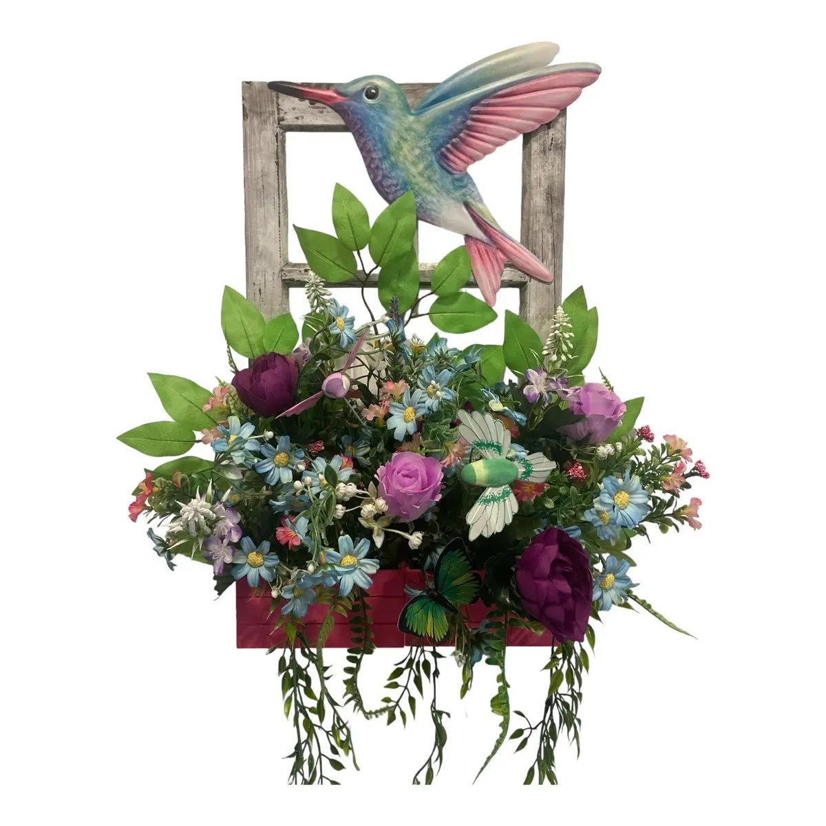 Hummingbird Wreath, Hummingbird Floral Wreath Decor Decorative Flower Colorful Door Nature