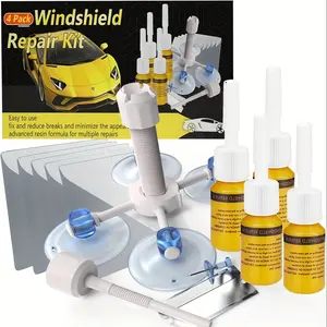 Windshield Crack Repair Kit, Glass Repair Fluid 4 Pcs Car Glass Repair Kit, Windshield Repair Kit, Cracks Gone Glass Repair Kit Automotive Quick Fix for Chips, Cracks, Star-Shaped, Bulls-Eye 2024