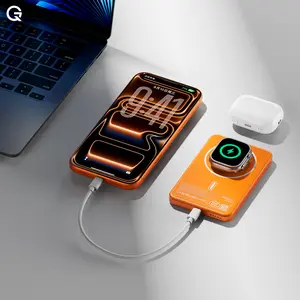 Magnetic MagSafe Wireless Power Bank, 22.5W Fast Charging 5000mAh Ultra Slim 0.3 Inch Card-Style Portable Charger Battery Pack with USB-C Cable Compatible with iPhone and Android Smartphones Watch Wireless Headphones with Aluminum Metallic Texture