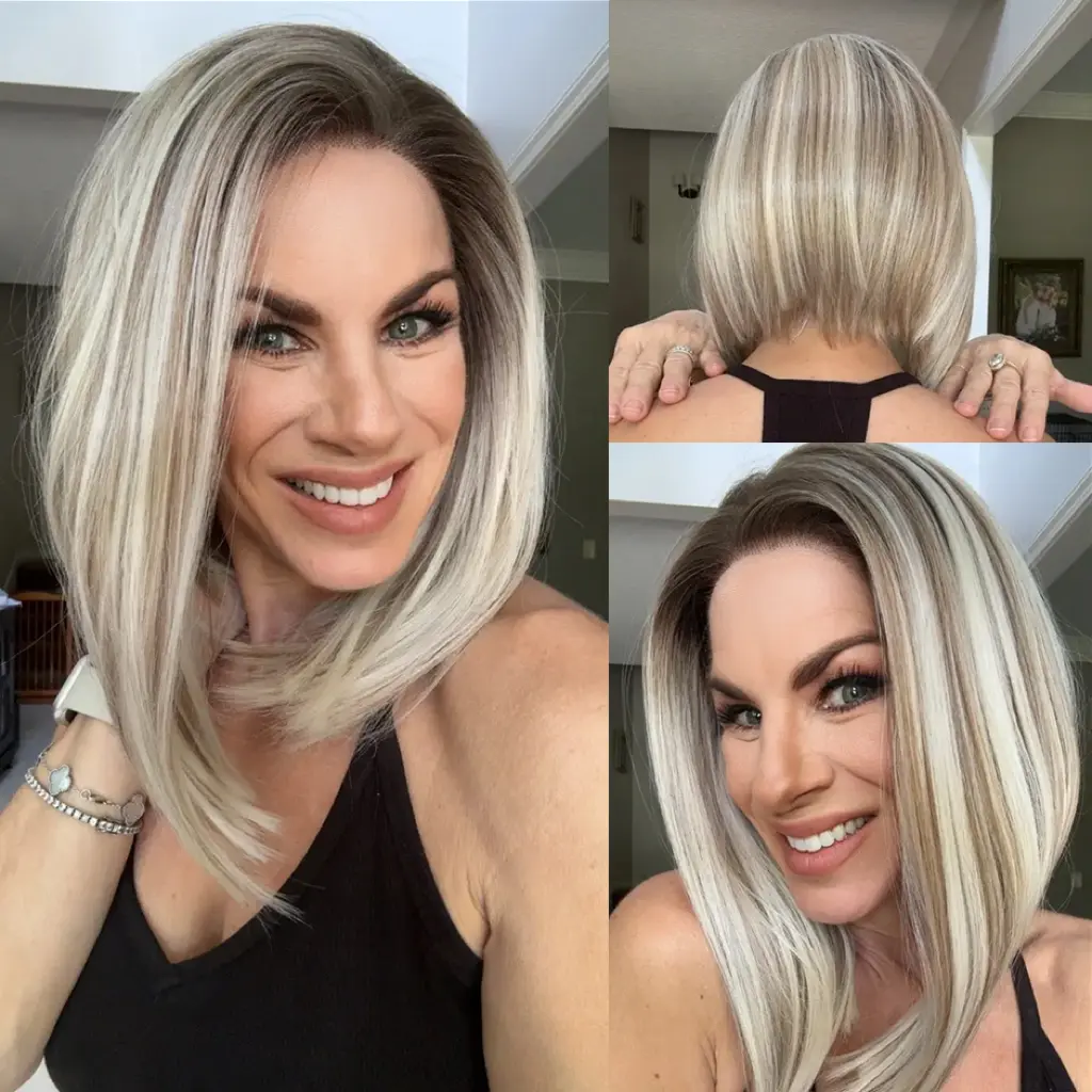 VSIGN 13x6 HD lace Front Glueless Ombre Ash Blonde Mixed Brown and Blonde Color Peekaboo Highlight Bob Style Low Density Premium Synthetic Hair Heat Resistant Fiber Vacation Holiday Travel Wig Soft Bob