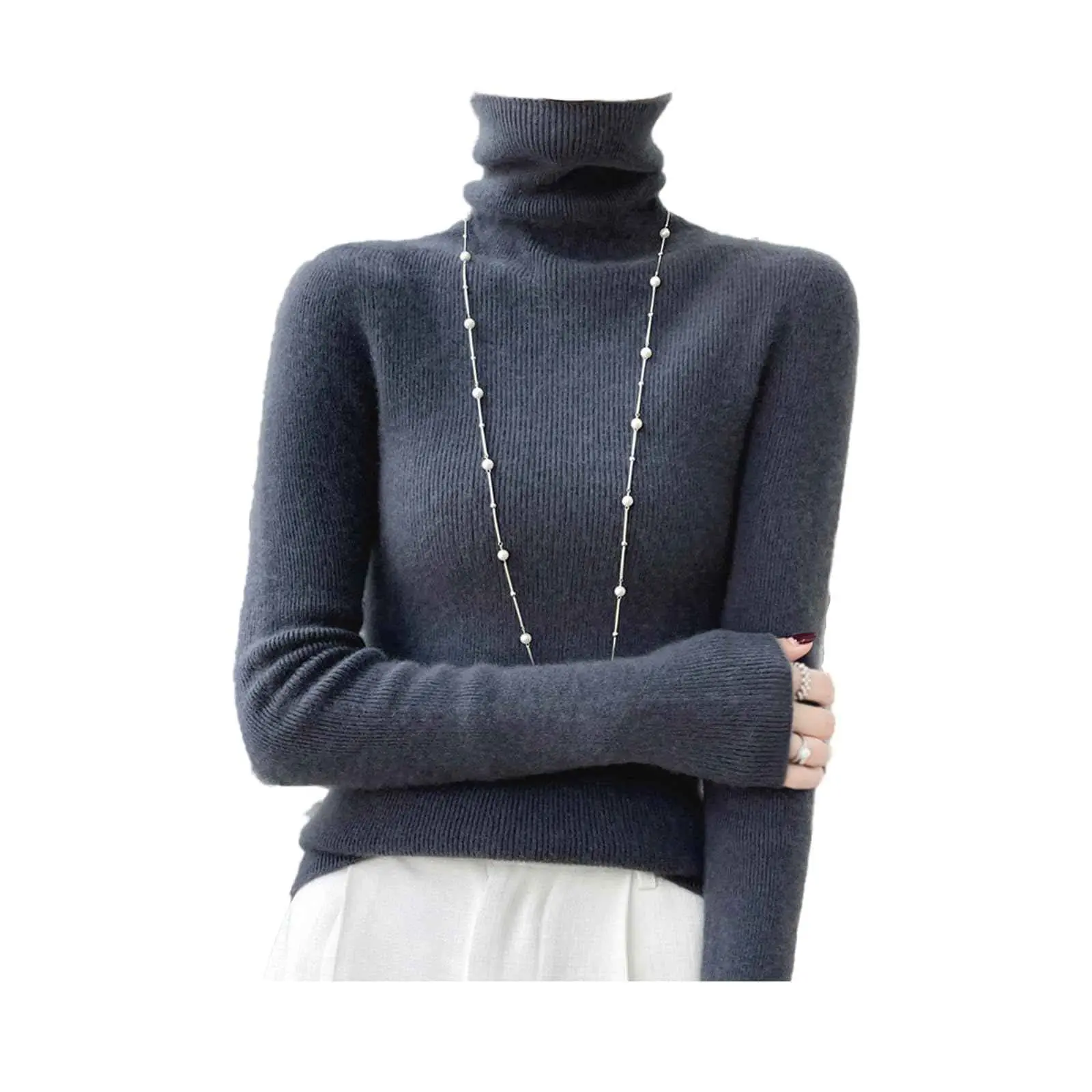 Womens Slim‑Fit Merino Wool Turtleneck Sweater – Solid Colors- Solid Colors-US2D