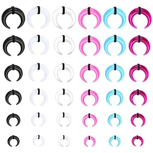 UV Acrylic CBR Nose Rings - Horn Shape Black Rubber Coated Septum Clicker Rings for Men Women