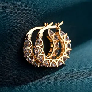 French Style Full Zirconia Inlaid Lace Earrings U-Shaped Hoop Earrings for Women